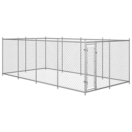 Outdoor Tiergehege mit Stahlrahmen, Hundezwinger Hundehütte Hundekäfig Hundehaus Tierlaufstall Freilaufgehege, Welpenauslauf, Welpenlaufstall, Hundelaufstall, Verschließbare Tür, 8x4x2 m von Makastle