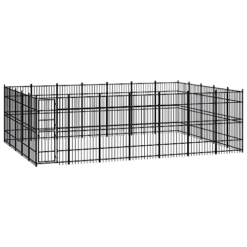 Outdoor Tiergehege mit Stahlrahmen, Hundezwinger Hundehütte Hundekäfig Tierlaufstall Freilaufgehege Welpenauslauf Welpenlaufstall Hundelaufstall, Verschließbare Tür, Schwarz 32,26 m² von Makastle
