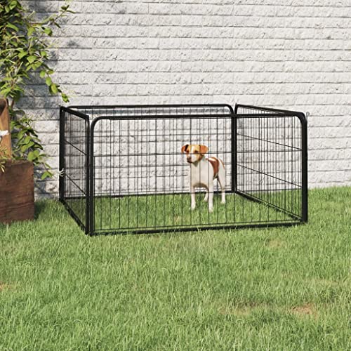 Outdoor Welpenauslauf Freilaufgehege drinnen und draußen rechteckig Welpenlaufstall Welpengehege Welpenzaun, Tiergehege für Hunde, Verschließbare Tür, 4-TLG, Schwarz 100x50 cm von Makastle