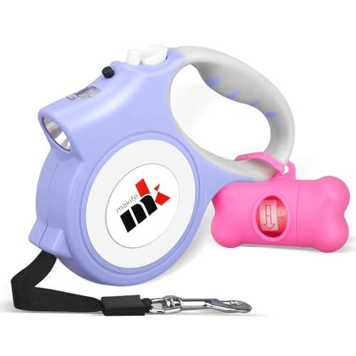 Makife Einziehbare Hundeleine mit LED-Licht, 5 m, ausziehbare Hundeleine mit Hundekotbeuteln, für kleine, mittelgroße Hunde bis 25 kg, Brems- und Verriegelungssystem, ergonomischer Griff, Lila Makife Einziehbare Hundeleine mit LED-Licht, 5 m, ausziehbare Hundeleine mit Hundekotbeuteln, für kleine, mittelgroße Hunde bis 25 kg, Brems- und Verriegelungssystem, ergonomischer Griff, Lila von Makife