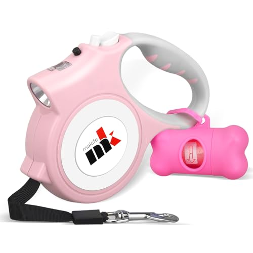Makife Einziehbare Hundeleine mit LED-Licht, 5 m, ausziehbare Hundeleine mit Hundekotbeuteln, für kleine, mittelgroße Hunde bis 25 kg, Brems- und Verriegelungssystem, ergonomischer Griff Makife Einziehbare Hundeleine mit LED-Licht, 5 m, ausziehbare Hundeleine mit Hundekotbeuteln, für kleine, mittelgroße Hunde bis 25 kg, Brems- und Verriegelungssystem, ergonomischer Griff von Makife