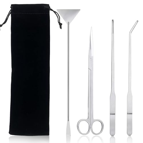 Edelstahl Aquarium Aquascaping Tools, 4 in 1 Lang Aquarium Pflanzenwerkzeuge Aquarium Pinzette Schere Spachtel Werkzeug Set, Fisch Starter Kits Aquarienpflanzenkies Reinigen von Makoto Nobu