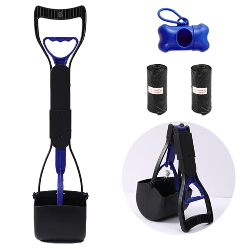 Tragbare Hundekotschaufel Set mit Abfallsackspender und Abfallsack, 45cm Faltbarer Langer Griff Hundekotgreifer, Pooper Scooter für Große, Kleine Hunde (Blau) von Makoto Nobu