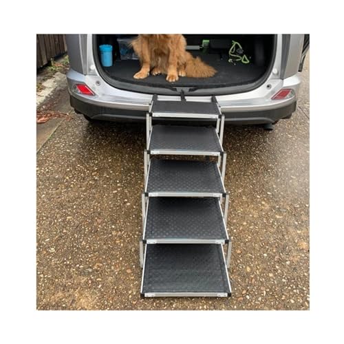 5/6 Stufen Hunderampe, Haustier-Stufentreppe mit Rutschfester Oberfläche, Aluminiumrahmen, Katzen- und Hundeleiter for Betten, LKWs, Autos, SUVs, unterstützt 200 Pfund (Color : 5 Steps) von MalUan