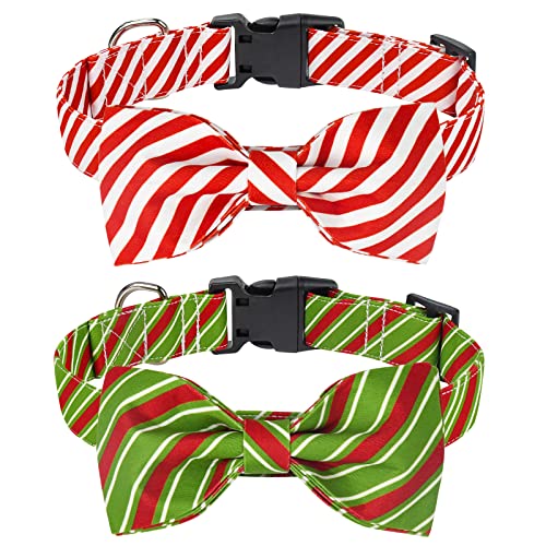 Malier 2 Stück Weihnachten Hundehalsband mit Fliege, klassisches gestreiftes Hundehalsband für Mädchen und Jungen, mittelgroße und große Hunde, Katzen und Haustiere von Malier