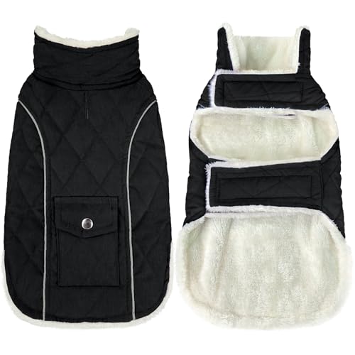 Malier Hunde-Wintermantel, winddicht, mit echter Tasche, extra warmer Haustiermantel, Fleece-Jacke, reflektierende Kleidung für kleine, mittelgroße und große Hunde und Welpen, Schwarz, Größe XXL von Malier