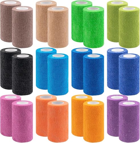 Malloom 24 Rollen Selbstklebende Bandage Tierverband Elastische Binde Sporttape Kinesiologie Bandage Gipsbinden für Stretch Sportler, Handgelenk, Fingern, Pet(4.5m x 10m) von Malloom