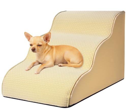Hundetreppe für kleine Hunde, 30 cm hoch, 3-stufige Hundetreppe für Bett, Couch, Sofa und Stuhl, mit gepolsterter Stützschicht, rutschfeste, ausgewogene Haustierrampe für den Innenbereich, Beige Hundetreppe für kleine Hunde, 30 cm hoch, 3-stufige Hundetreppe für Bett, Couch, Sofa und Stuhl, mit gepolsterter Stützschicht, rutschfeste, ausgewogene Haustierrampe für den Innenbereich, Beige von Malomatt