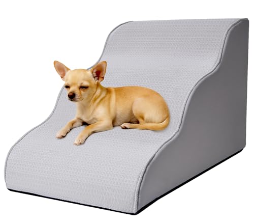 Hundetreppe für kleine Hunde, 30 cm hoch, 3-stufige Hundetreppe für Bett, Couch, Sofa und Stuhl, mit gepolsterter Stützschicht, rutschfeste, ausgewogene Haustierrampe für den Innenbereich, Grau Hundetreppe für kleine Hunde, 30 cm hoch, 3-stufige Hundetreppe für Bett, Couch, Sofa und Stuhl, mit gepolsterter Stützschicht, rutschfeste, ausgewogene Haustierrampe für den Innenbereich, Grau von Malomatt