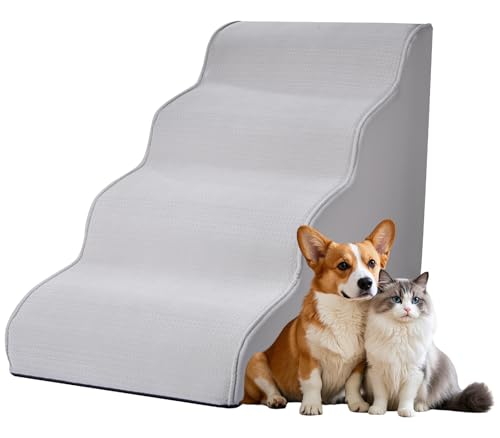 Hundetreppe für kleine Hunde, 4-stufige Hundetreppe für Hochbett, Couch, Sofa und Stuhl, mit gepolsterter Stützschicht, rutschfeste, ausgewogene Haustierrampe für den Innenbereich, Grau Hundetreppe für kleine Hunde, 4-stufige Hundetreppe für Hochbett, Couch, Sofa und Stuhl, mit gepolsterter Stützschicht, rutschfeste, ausgewogene Haustierrampe für den Innenbereich, Grau von Malomatt