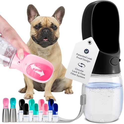 MalsiPree Hundetrinkflasche für unterwegs - Auslaufsicher & Tragbar Trinkbehälter - Trinkflasche für Welpen und Haustiere, Hundetrinkflaschen Reisen & Spazierengehen mit Verschlussknopf 350 ml Schwarz von MalsiPree