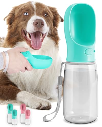 MalsiPree Hunde Wasserflasche - Auslaufsicher & Tragbarer Welpen Wasserspender mit Trinkfutterstation für Haustiere - Hundezubehör zum Spazierengehen, Wandern, Reisen - Welpen Zubehör - Blau, 350ML von MalsiPree