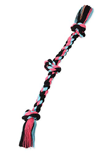 Mammoth Flossy Chews Rope Tug – Premium Baumwoll-Poly Zerrspielzeug für Hunde – interaktives Seilspielzeug (Farben können variieren) von Mammoth Pet Products