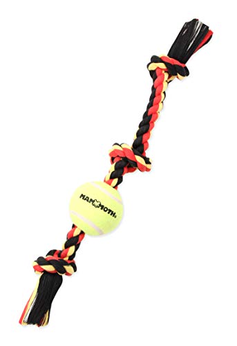 Mammoth Flossy Chews Color 3 Knoten Tug w/Standard Tennisball - Premium Baumwoll-Poly Zerrspielzeug für Hunde - Interaktiv - Seil Hundespielzeug für mittelgroße Hunde - 50,8 cm von Mammoth Pet Products