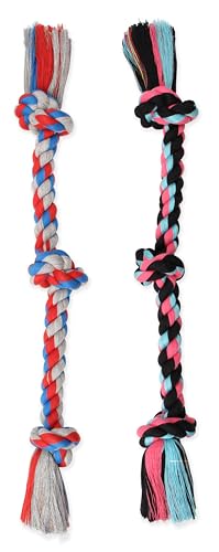 Mammoth Kauspielzeug mit 3 Knoten, hochwertiges Baumwoll-Polyester-Seil für Hunde, interaktives Seil, Hundespielzeug, 50,8 cm, 2 Stück, verschiedene Farben von Mammoth Pet Products