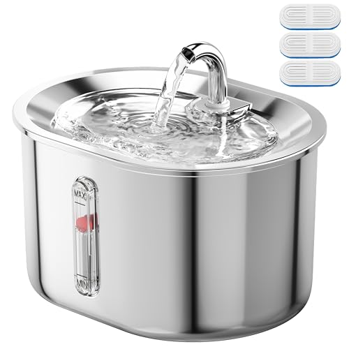 ManaMax Katzen Wasserbrunnen mit Wasserstandfenster, 2,6L / 88oz Automatischer Edelstahl Haustier Brunnen Hund Wasserspender, Ultra Leise Pumpe und 3 Ersatzfilter & für Katzen, Hunde, Mehrere ManaMax Katzen Wasserbrunnen mit Wasserstandfenster, 2,6L / 88oz Automatischer Edelstahl Haustier Brunnen Hund Wasserspender, Ultra Leise Pumpe und 3 Ersatzfilter & für Katzen, Hunde, Mehrere von ManaMax