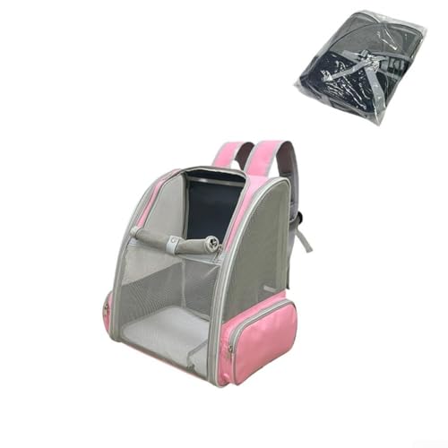 Haustier-Reiserucksack, faltbare Katzentasche, Aufbewahrungstaschen, elastisches und atmungsaktives Rückenpolster, 40 x 26,5 x 40 cm, 4 Positionen, Ösenschnallenbefestigung (Rosa) von Manillefu