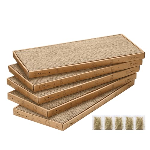 Katzenkratzer aus Karton mit Box, langlebig, Wellpappe, für Sofa, Lounge-Bett, wendbar, Katzenminze im Lieferumfang enthalten, für Indoor-Katzen, Katzenkratzkissen, Katzenbaum, doppelseitiges Design, von Mankaide