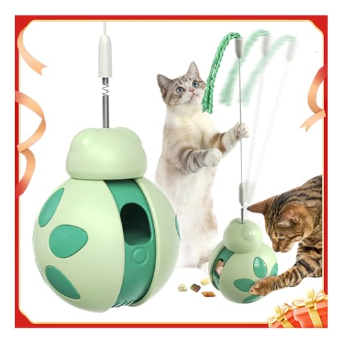 Mankoda Interaktives Katzenspielzeug für Indoor-Katzen – Tumbler Leckerli-Spender & Teaser Zauberstab/Schieber für Angst-/Langeweile Linderung, Kätzchen, Gewichtsverlust-Hilfe, Geschenk (Grün) von Mankoda