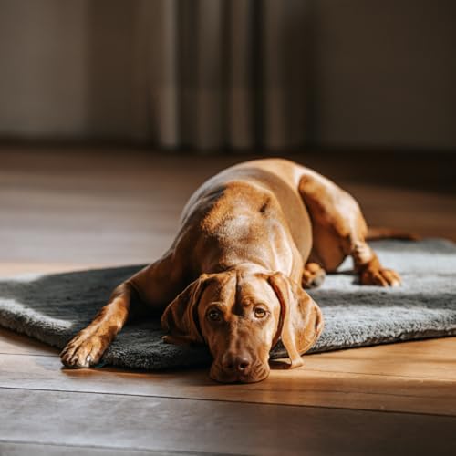 Manuly Hunde Isomatte Set | Hundematte L (100x70x3,5cm) anthrazit wasserabweisend Langhaar Bezug | Hundedecke Out- & Indoor| Waschbar | Selbstaufblasbare Isomatte für Hunde | Reisebett Hund von Manuly