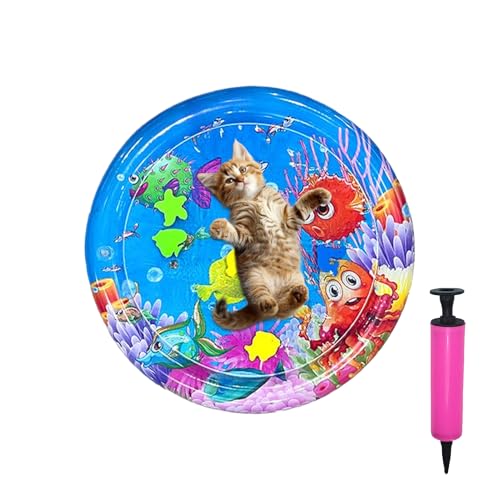Maodom Katzen Wassermatte | Sensorik Wasser Pad mit aufblasbarer Pumpe - 65 cm Baby Krabbelunterlage Verdickte Haustier Kühlmatte Für Zuhause Outdoor Bei Indoor Boden Langeweile von Maodom