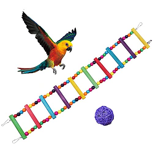 Maotrade Bunt Vogel Leiter 60 cm Lang Holzleiter Vogelkäfig Hängend Vogelspielzeug Brücke mit Weidenkugel für Wellensittiche Papagei Nymphensittich von Maotrade