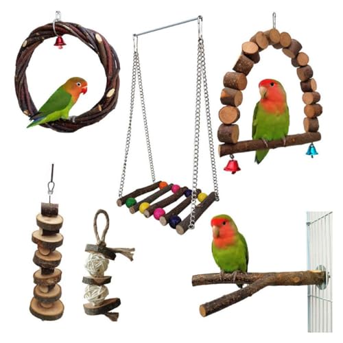 Vogelschaukel Papageienkäfig Spielzeug Schaukel Set Holzleiter Training Für Kleine Vögel Papageien Spielständer Set Vogel Kauspielzeug Für Papageien von Maouira