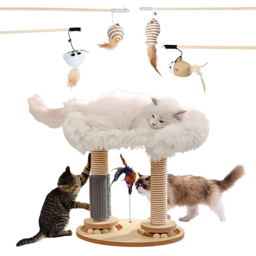 Drehbares Ball Platte Katzenkratzbaum, Sisal Katzenbaum für Indoor mit Gemütliches Kaninchenfell Katzenbett, Gerät Reiben Katzengesichts, 2 Katzenminzenbälle, 4 Holzbälle,5 Interaktives Katzenangel Drehbares Ball Platte Katzenkratzbaum, Sisal Katzenbaum für Indoor mit Gemütliches Kaninchenfell Katzenbett, Gerät Reiben Katzengesichts, 2 Katzenminzenbälle, 4 Holzbälle,5 Interaktives Katzenangel von Mapille
