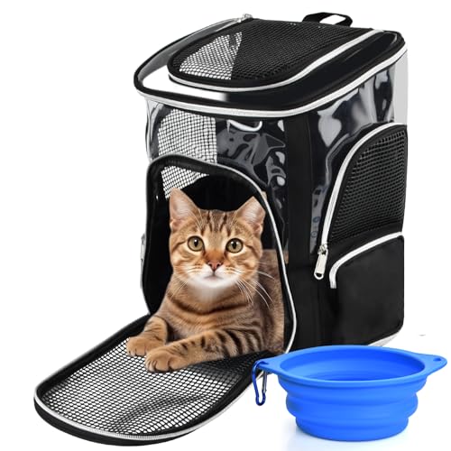 Haustier Rucksäcke,Hunderucksack & Katzenrucksack für große Katzen bis 9kg,Leichter Katzen Rucksack mit Netzfenster und faltbar Schale für Reisen, Wandern,Schwarz Haustier Rucksäcke,Hunderucksack & Katzenrucksack für große Katzen bis 9kg,Leichter Katzen Rucksack mit Netzfenster und faltbar Schale für Reisen, Wandern,Schwarz von Mapille