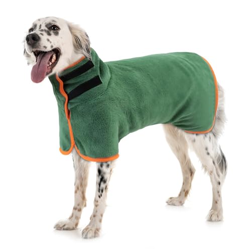 Hundebademantel Mikrofaser Schnelltrockend, Hundebademantel Extra Saugfähig, Verstellbarem Hundetrockenmantel, für Mittelgroße Hunde, zum Verwendet Nach dem Baden Schwimmen Regen, Grün von Maple Plentiful