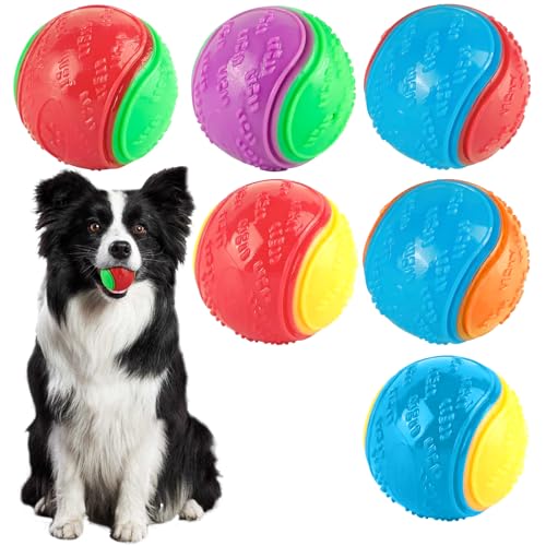 Mapneng Quietschender Hundeball, Zahnreinigung, Kauspielzeug, unzerstörbarer, interaktiver Hundeball für Haustiertraining, fördert Hundetraining und Interesse, 6 Stück von Mapneng