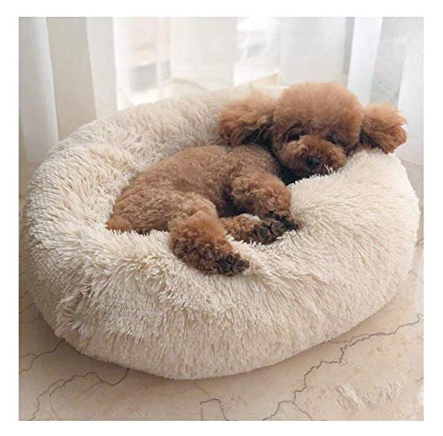 Maran Gemütlich Hundebett abziehbar und waschbar Hoher Liegekomfort durch Dicke FüllungHundesofa Hundekorb mit Hundekissen Rund oder oval Nisthöhle-Beige-70 * 70 * 20cm von Maran