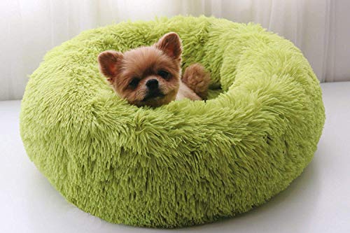 Maran Rutschfestes Haustierbett, süßes weiches Bett für Katzen,Rundes Donut-Schlafkissen Fur Donut Kuschelbett für Hunde und Katzen, weiches Plüsch Katzenbett-grün-50cm von Maran