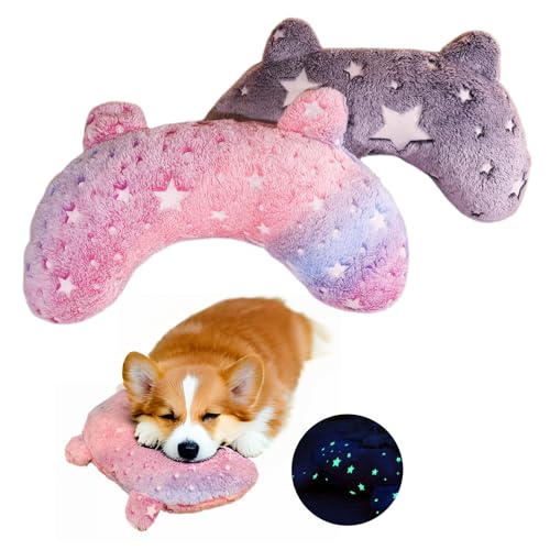 2 Stüc Kissen für Katzen, Hundekissen für kleinen Hund, Katze beruhigende Kissen, Glow in The Dark Hundekissen, Cozy Hals Schutz Kopfstütze für tiefen Schlaf (Rosa+Grau) von Marchul