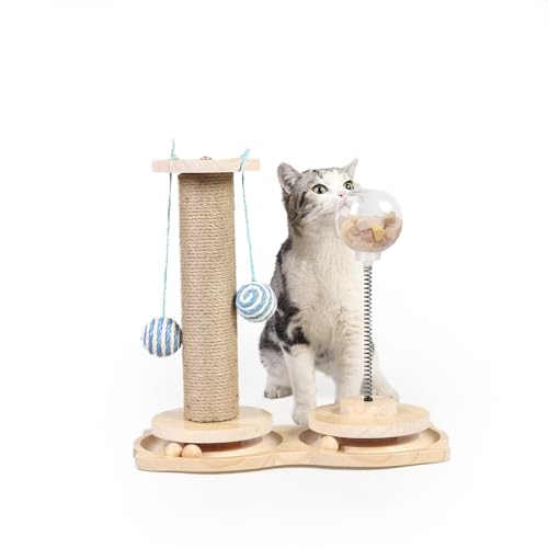 Marchul 4 in 1 Interaktives Katzenspielzeug, Natürlicher Sisal Katzenkratzbaum mit hängenden Bällen, Katzenspielzeug mit Rollbahn Ball aus Holz, Katzenfutter Feeder Spielzeug mit Leckerli-Ball für Marchul 4 in 1 Interaktives Katzenspielzeug, Natürlicher Sisal Katzenkratzbaum mit hängenden Bällen, Katzenspielzeug mit Rollbahn Ball aus Holz, Katzenfutter Feeder Spielzeug mit Leckerli-Ball für von Marchul