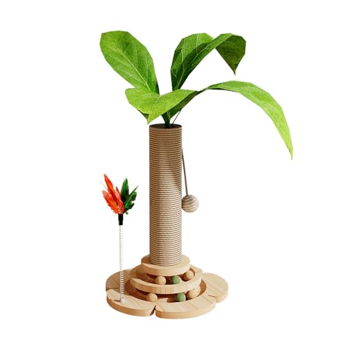 Marchul 5 in 1 Katzenspielzeug, Katzenkratzbaum mit Sisalseil, Hölzerne Katze Track Toy Ball mit Springy Feder, Kätzchen Baum mit simulierten Pflanzen, Interaktiver Kratzbaum für Katzen von Marchul