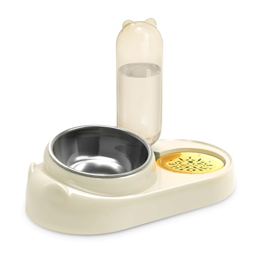 Marchul Edelstahl-Napf für Hunde und Katzen, geneigt, Katzenfutter- und Wassernapf-Set mit automatischer Wasserspenderflasche, erhöhter Futternapf aus Edelstahl für Katzen und kleine Hunde von Marchul