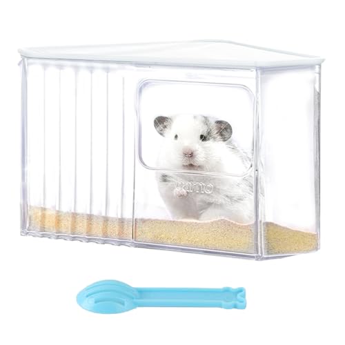 Marchul Hamster-Sandbadbehälter, stabile dreieckige Hamster-Sand-Badebox, großer Raum, Hamster-Sand-Badewanne mit Reinigungsschaufel, transparente Hamster-Badewanne, leicht zu reinigen (weiß, 22,9 x von Marchul