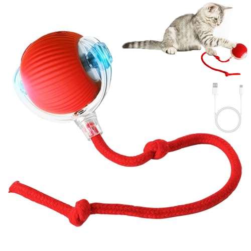 Marchul Interaktiver Katzenspielzeug-Ball, Automatisch Bewegliches Katzenspielzeug für gelangweilte Innenräume, Aktiver Rollball für Hunde, 360° Smart Toy Balls Schnelles Rollen auf Teppich (Rot) von Marchul