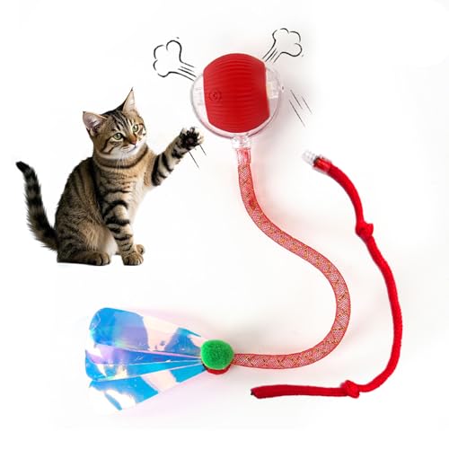 Marchul Interaktiver Katzenspielzeug-Ball, Automatisch Bewegliches Katzenspielzeug für gelangweilte Innenräume, Aktiver Rollball für Hunde, 360° Smart Toy Balls Schnelles Rollen auf Teppich (Rot) von Marchul