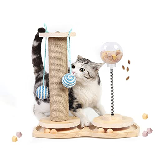 Marchul Interaktives Katzenspielzeug Aus Holz, 4 in 1 Katzenspielzeug mit Hängenden Ball, Katzen Intelligenzspielzeug mit Rotierender Kugel, Katze Sisal Seil Kratzbaum Marchul Interaktives Katzenspielzeug Aus Holz, 4 in 1 Katzenspielzeug mit Hängenden Ball, Katzen Intelligenzspielzeug mit Rotierender Kugel, Katze Sisal Seil Kratzbaum von Marchul