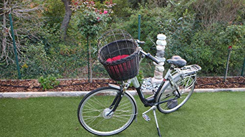 Hundefahrradkorb für Fahradlenker aus Weide in Schwarz mit Metallgitter und Kissen Verschiedene Größen Lenkrad Weidenkorb Hundekorb Lenkerkorb Einkaufskorb Natur (XXL mit Kissen) von Marcus Weidenhandel
