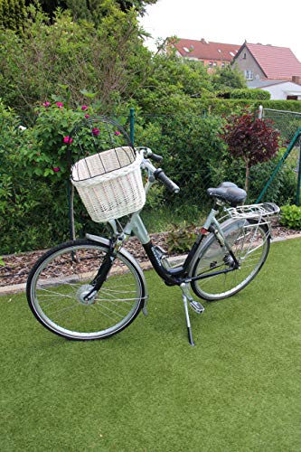 Hundefahrradkorb für Fahrradlenker aus Weide mit Metallgitter und Kissen in Weiß Weidenkorb Hundekorb (mit Kissen) von Marcus´ Weidenhandel