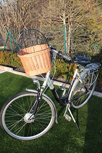 Marcus Hundefahrradkorb für Fahradlenker aus Weide mit Metallgitter und Kissen XL oder XXL Natur Weidenkorb Lenkerkorb für Fahrrad (XL mit Kissen) von Marcus Weidenhandel