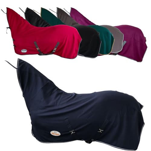 Marengos - Abschwitzdecke Economic mit Halsteil | Pferdedecke m. Kreuzgurt, Metallverschluss, Schweifkordel | atmungsaktive Fleecedecke | Pferde-Outdoordecke | Pferde Zubehör in Marine | 155cm von Marengos