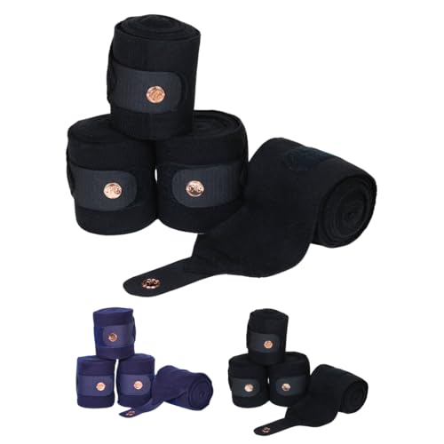 Marengos - Fleecebandagen Modern Rosé (4er Set) 300 cm | elastische Bandagen fürs Pferd mit Klettverschluss, roségoldenem Metallplättchen & Antipilling-Fleece | Pferde-Beinschutz in Schwarz von Marengos