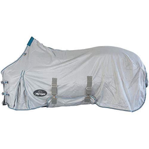 Marengos - Fliegendecke Protect mit Bauchlatz & Schweiflatz | robuste & feinmaschige Pferdedecke zum Schutz vor Insekten | doppelter Frontverschluss | Outdoor-Pferdedecke in Silbergrau | 145cm von Marengos