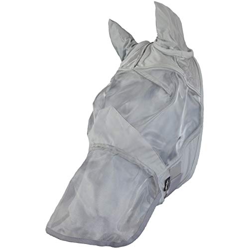 Marengos - Fliegenmaske mit Ohren- & Nasenschutz Premium | Pferdefliegenmaske in Silbergrau | mit Elastikeinsätzen & Klettverschluss | Fliegenschutz mit UV-Schutz | Pferde Zubehör für Vollblut von Marengos