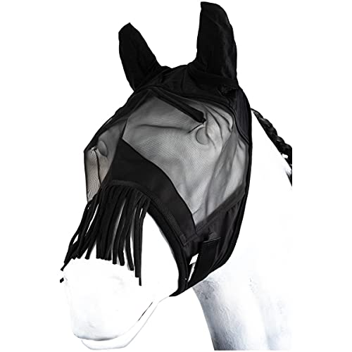 Marengos Fliegenmaske mit Ohrenschutz und Nasenfransen Premium schwarz Pony von Marengos