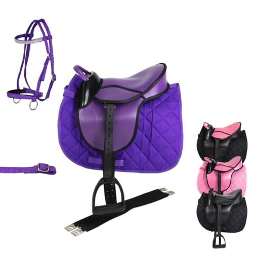 Marengos - Holzpferd Sattel Set | Sattel für Holzpferd mit Sattelgurt, Schabracke, Trense, Steigbügel & -Riemen | Sattel aus Kunstleder | Sattel-Typ Advanced in violett | Größe 12" Marengos - Holzpferd Sattel Set | Sattel für Holzpferd mit Sattelgurt, Schabracke, Trense, Steigbügel & -Riemen | Sattel aus Kunstleder | Sattel-Typ Advanced in violett | Größe 12" von Marengos